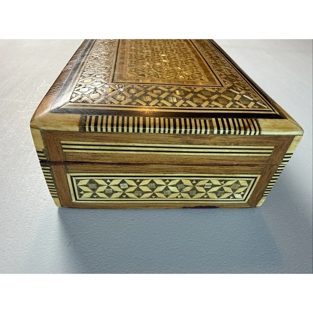 Vintage Ultra Micro Mosaic Mother Of Pearl Inlay Wooden Rectangle Box